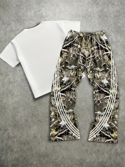 Men's suit short-sleeved T-shirt and long pants