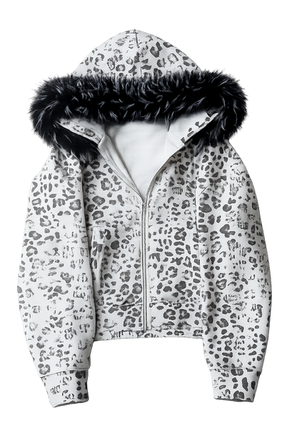 American Vintage Trendy Hooded Leopard Print Sweatshirt