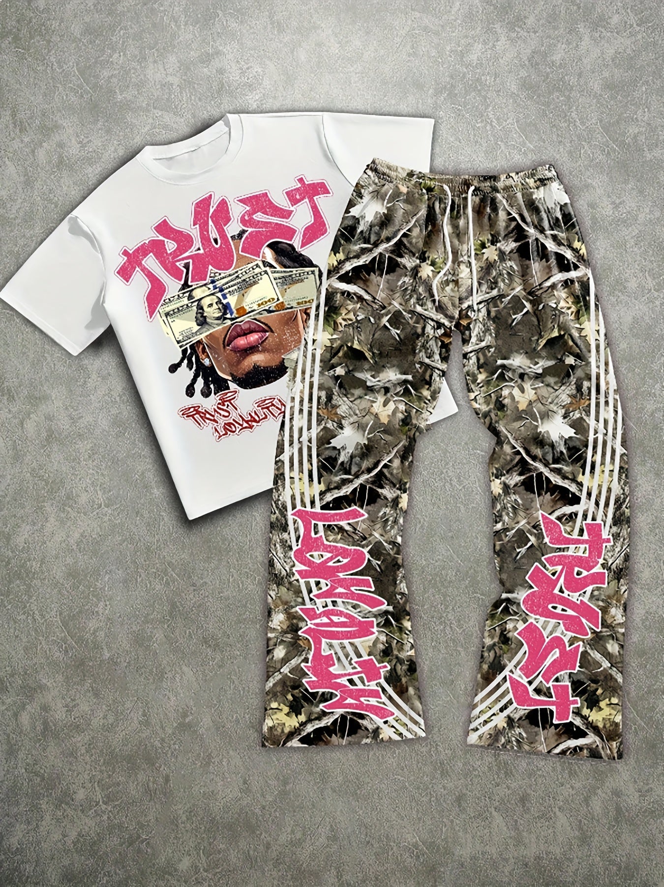 Men's suit short-sleeved T-shirt and long pants