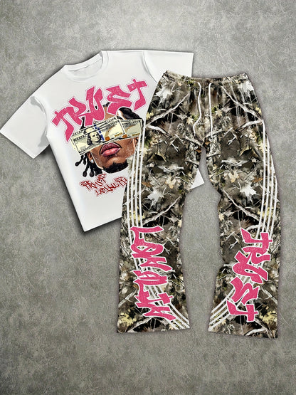 Men's suit short-sleeved T-shirt and long pants